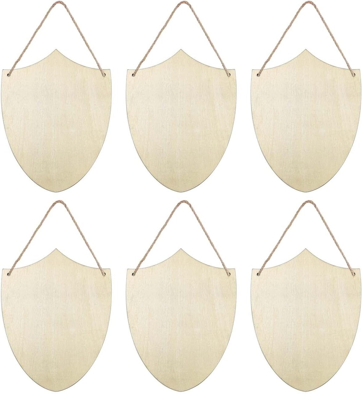 6pcs Wooden Shield Shapes Wood Sign Blank Hanging Wooden Plaque